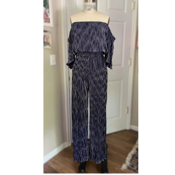 BLOOMINGDALES ontwelfth Y2K strapless Metallic Stripe JUMPSUIT Romper *SMALL* - Picture 5 of 9